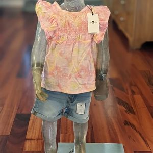 7 FOR ALL MANKIND TYE DYE SHORT SET GIRLS 2T + 4T  SOFT STRETCHY COMFORTABLE NWT
